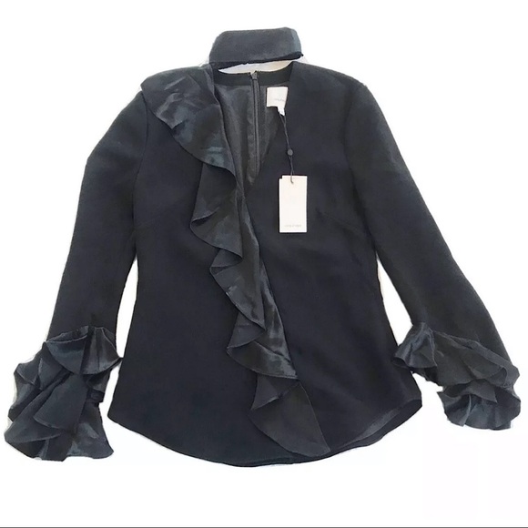 Cinq a Sept Mariah Black Ruffle Blouse Bell Sleeve - Picture 10 of 10
